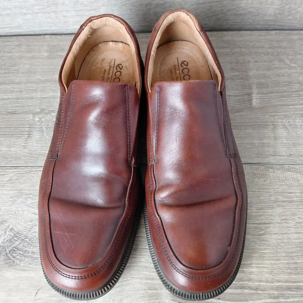 ECCO Helsinki 2 Shoes Mens 9-9.5 EU 43 Brown Leather Apron Toe Slip On Loafers